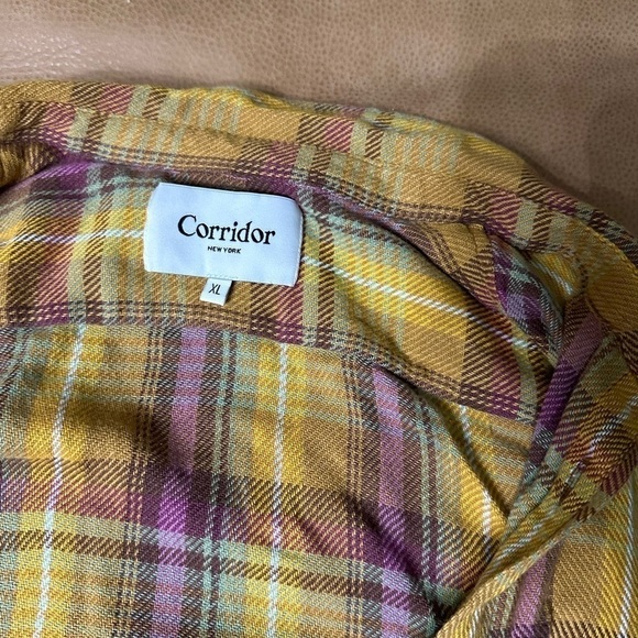 Men's Yellow and Purple Plaid Casual Button Down Shirt - Picture 7 of 11